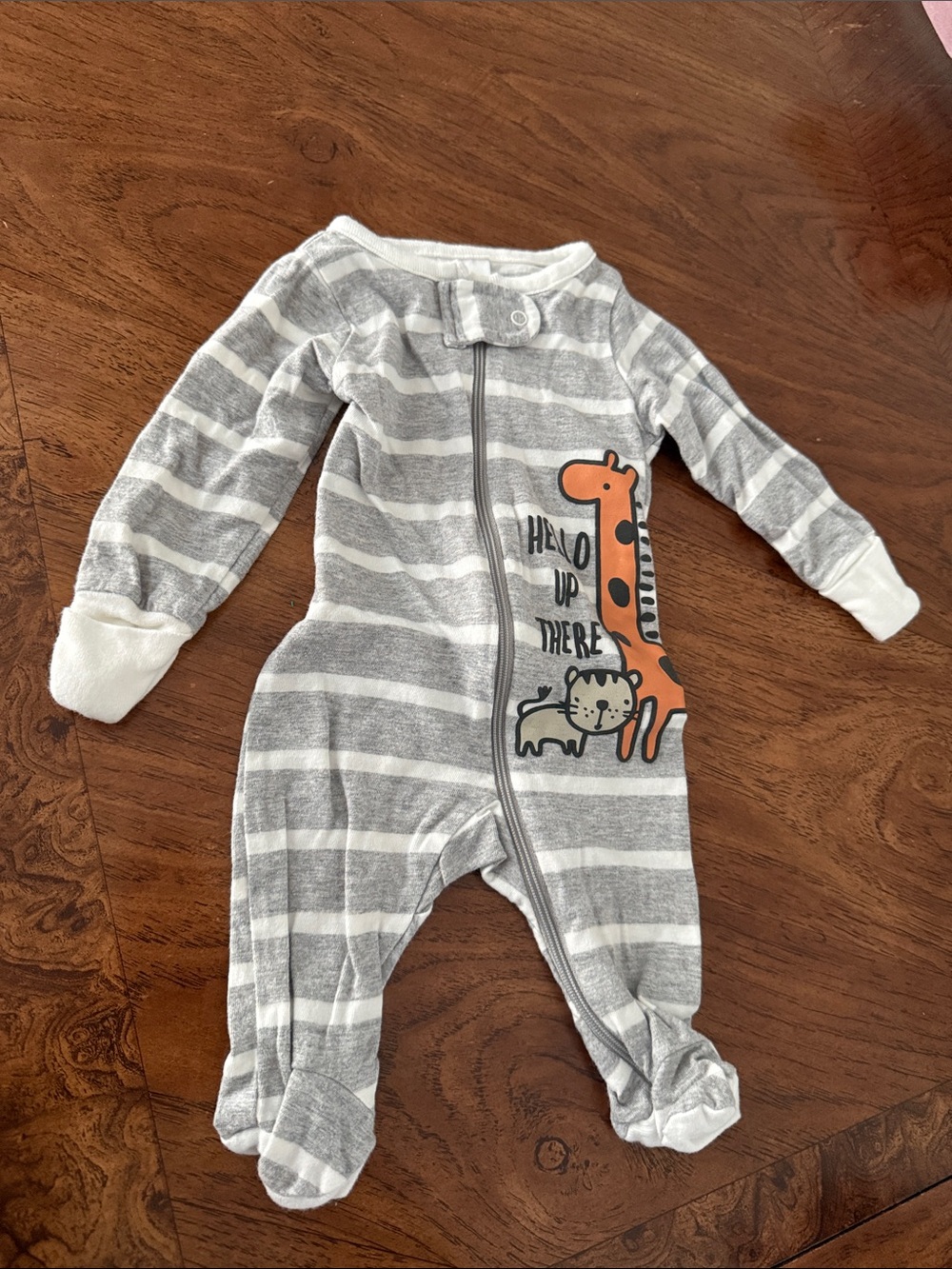 Gerber Gray & White Striped Footie with Orange Giraffe